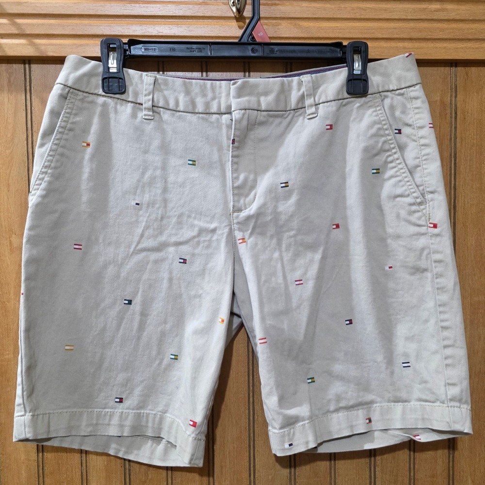 Tommy Hilfiger Shorts Embroidered Logo Print Chino Casual Flat Front Size 6‎